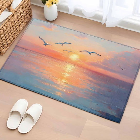 Rectangle Area Rug 2x3ft,Sea ​​Bird Sunset Ocean Washable Carpet Non-Slip Runner Accent Rugs Indoor Floor Mat for Bedroom Living Room Decor,Watercolor Oil Painting Art