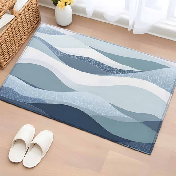Rectangle Area Rug 2x3ft, Sea Water Ripple Stripe Gradient Non-Shedding Washable Area Rug, Abstract Beach Ocean Waves Non Slip Low-Profile Rugs for Living Room, Bedroom Dining Room