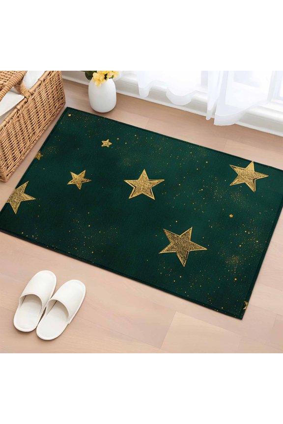 Rectangle Area Rug 2x3ft, Seamless Gold Star on Hunter Green Non-Shedding Washable Area Rug, Dream Starry Sky Non Slip Low-Profile Rugs for Living Room, Bedroom Dining Room