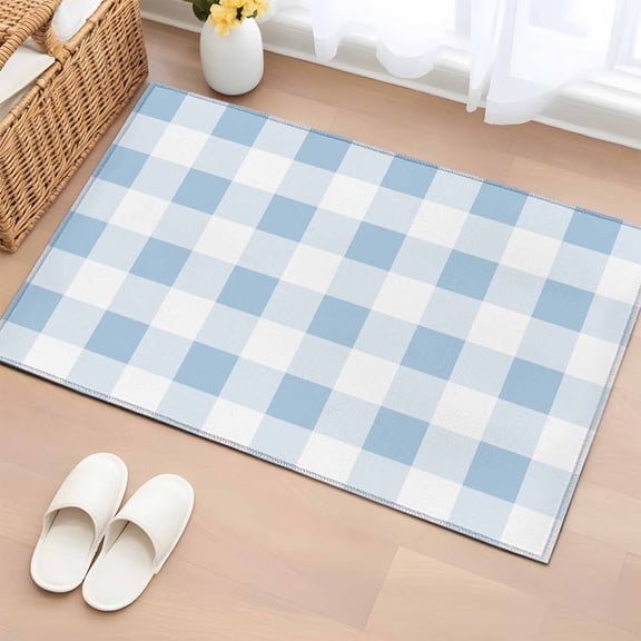 Rectangle Area Rug 2x3ft, Simple Spring Blue White Lattice Non-Shedding Washable Area Rug, Farmhouse Simplistic Gingham Non Slip Low-Profile Rugs for Living Room, Bedroom Dining Room
