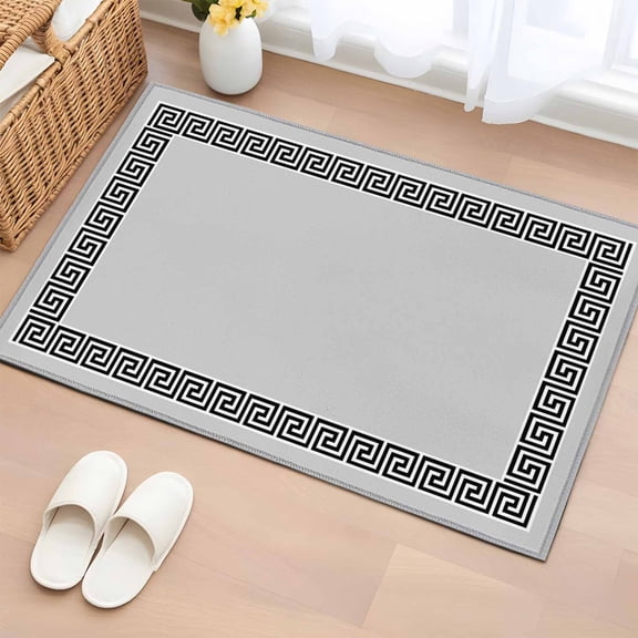 Rectangle Area Rug 2x3ft,Simplistic Greek Geometric Black White Washable Carpet Non-Slip Runner Accent Rugs Indoor Floor Mat for Bedroom Living Room Decor,Grey