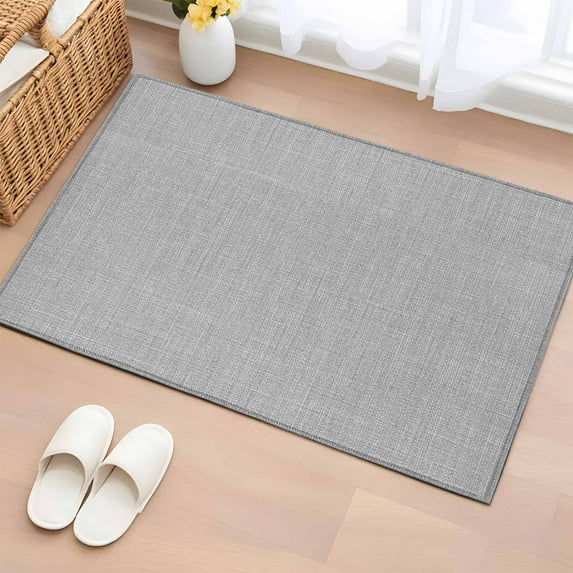 Rectangle Area Rug 2x3ft,Solid Color Gray Washable Carpet Non-Slip Runner Accent Rugs Indoor Floor Mat for Bedroom Living Room Decor,Vintage Linen Monochrome Pattern