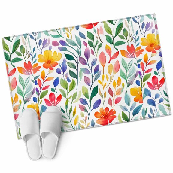 Rectangle Area Rug 2x3ft, Spring Colorful Leaves Seamless Non-Slip Non-Shedding Floor Mat, Country Abstract Leaf Washable Sturdy Carpet for Living Room Bedroom Home Decor