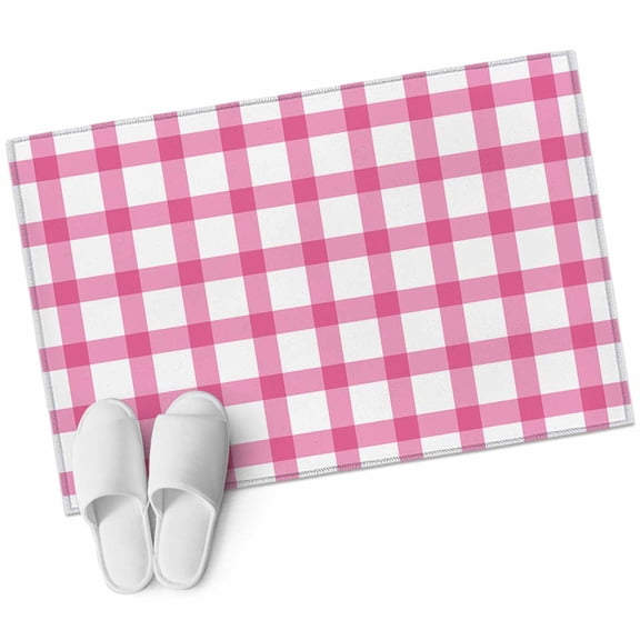 Rectangle Area Rug 2x3ft, Spring Easter Buffalo Checker Lattice Non-Slip Non-Shedding Floor Mat, Pink Stripes Line on White Washable Sturdy Carpet for Living Room Bedroom Home Decor