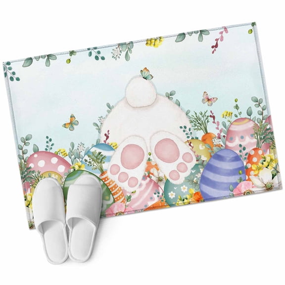 Rectangle Area Rug 2x3ft, Spring Easter Bunny Colored Egg Non-Slip Non-Shedding Floor Mat, Eucalyptus Leaves Washable Sturdy Carpet for Living Room Bedroom Home Decor