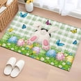 thumbnail image 1 of Rectangle Area Rug 2x3ft, Spring Easter Rabbit Butt Egg Butterfly Non-Shedding Washable Area Rug, Plant on Green White Check Non Slip Low-Profile Rugs for Living Room, Bedroom Dining Room, 1 of 9