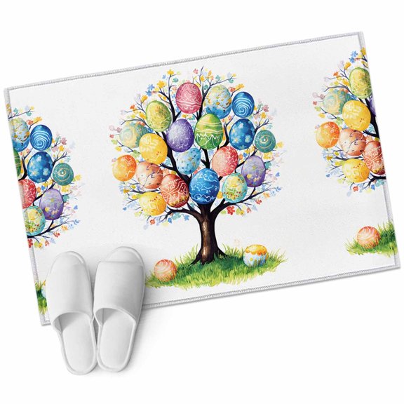 Rectangle Area Rug 2x3ft, Spring Easter Watercolor Egg Tree Non-Slip Non-Shedding Floor Mat, Colorful Eggs Flower Grass Washable Sturdy Carpet for Living Room Bedroom Home Decor
