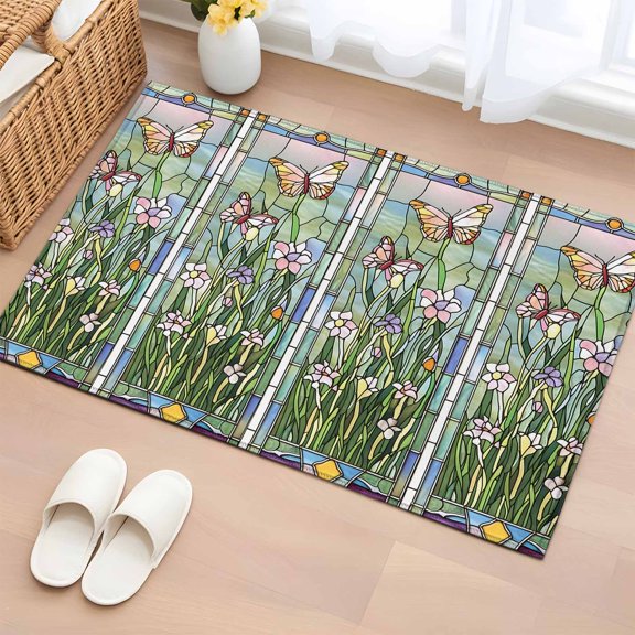 Rectangle Area Rug 2x3ft,Spring Flower Butterfly Leaves Washable Carpet Non-Slip Runner Accent Rugs Indoor Floor Mat for Bedroom Living Room Decor,Garden Traditional Paper-cut