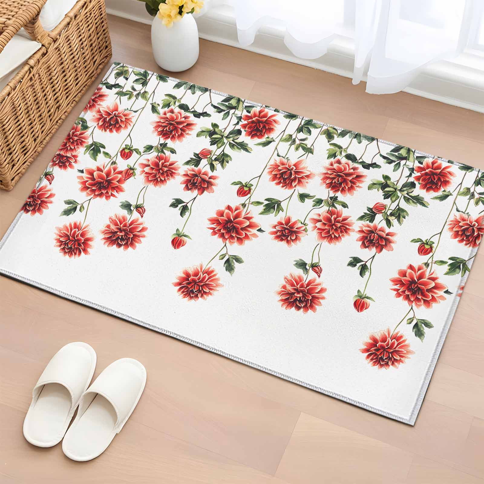 Rectangle Area Rug 2x3ft, Spring Watercolor Floral Green Leaves Non ...