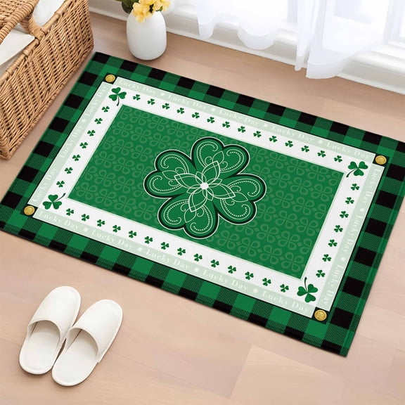 Rectangle Area Rug 2x3ft, St. Patrick's Day Celtic Knots Lucky Shamrock Non-Slip Non-Shedding Floor Mat, Buffalo Plaid Washable Sturdy Carpet for Living Room Bedroom Home Decor
