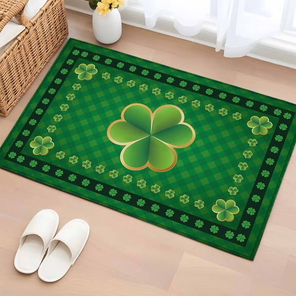 Rectangle Area Rug 2x3ft, St. Patrick's day Celtic Knots Lucky Green Clover Non-Shedding Washable Area Rug, Buffalo Plaid Non Slip Low-Profile Rugs for Living Room, Bedroom Dining Room