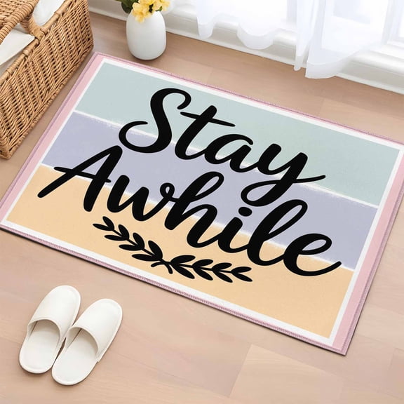 Rectangle Area Rug 2x3ft,Stay Awhile Words Washable Carpet Non-Slip Runner Accent Rugs Indoor Floor Mat for Bedroom Living Room Decor,Abstract Color Block Stripe