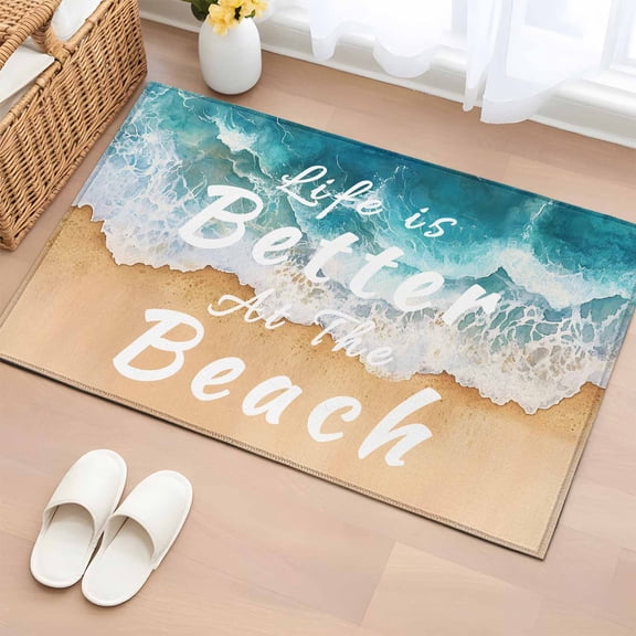 Rectangle Area Rug 2x3ft,Summer Beach Ocean Wave Washable Carpet Non-Slip Runner Accent Rugs Indoor Floor Mat for Bedroom Living Room Decor,Watercolor Nautical Coastal Theme