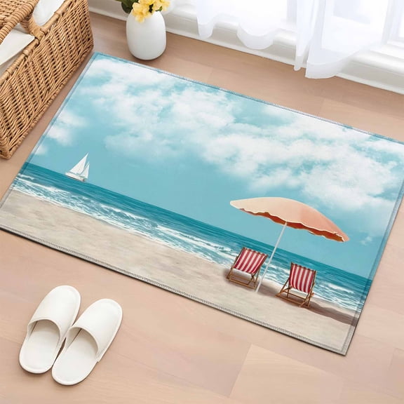 Rectangle Area Rug 2x3ft,Summer Beach Sails Ocean Waves Washable Carpet Non-Slip Runner Accent Rugs Indoor Floor Mat for Bedroom Living Room Decor,Watercolor Sky Clouds