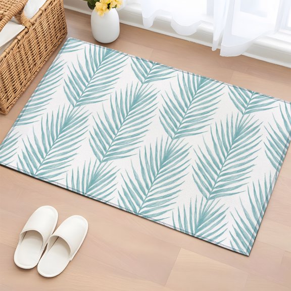 Rectangle Area Rug 2x3ft, Summer Blue Palm Leaves Seamless Non-Slip Non-Shedding Floor Mat, Tropical Leaf Washable Sturdy Carpet for Living Room Bedroom Home Decor