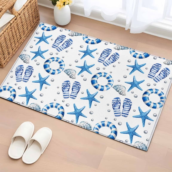 Rectangle Area Rug 2x3ft,Summer Blue Starfish Swimming Ring Washable Carpet Non-Slip Runner Accent Rugs Indoor Floor Mat for Bedroom Living Room Decor,Coastal Beach