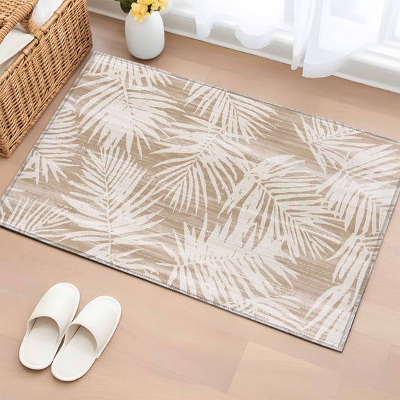Rectangle Area Rug 2x3ft, Summer Brown Palm Leaf Non-Slip Non-Shedding Floor Mat, Retro Boho Tropical Leaves Washable Sturdy Carpet for Living Room Bedroom Home Decor