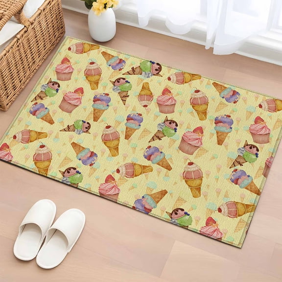 Rectangle Area Rug 2x3ft, Summer Ice-cream Seamless Cake Non-Slip Non-Shedding Floor Mat, Cherries Sweet Dessert Washable Sturdy Carpet for Living Room Bedroom Home Decor