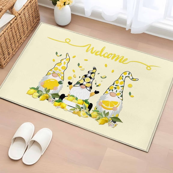 Rectangle Area Rug 2x3ft,Summer Idyllic Lemon Dwarf Washable Carpet Non-Slip Runner Accent Rugs Indoor Floor Mat for Bedroom Living Room Decor,Country Yellow Fruits Gnome Art