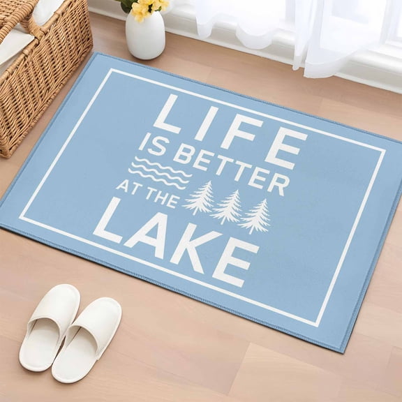 Rectangle Area Rug 2x3ft,Summer Life Lake Quote Washable Carpet Non-Slip Runner Accent Rugs Indoor Floor Mat for Bedroom Living Room Decor,White Stripe Blue Back