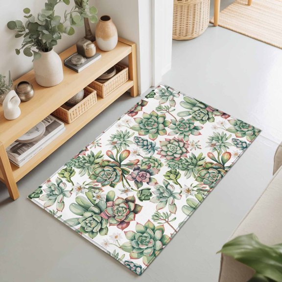 Rectangle Area Rug 2x3ft,Summer Multi-meat Plants Living Room Rug Non-Slip Washable Circle Rugs Pad,Watercolor Botanical Soft Floor Carpet for Bedroom Dining Room