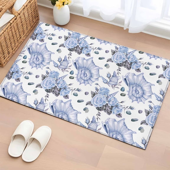 Rectangle Area Rug 2x3ft,Summer Ocean Sea Shell Flower Washable Carpet Non-Slip Runner Accent Rugs Indoor Floor Mat for Bedroom Living Room Decor,Seamless Conch Nautilus on White