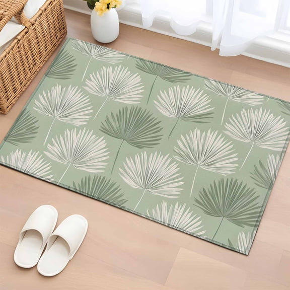 Rectangle Area Rug 2x3ft, Summer Palm Leaf Fan Leaves Non-Slip Non-Shedding Floor Mat, Tropical Plant on Sage Green Washable Sturdy Carpet for Living Room Bedroom Home Decor