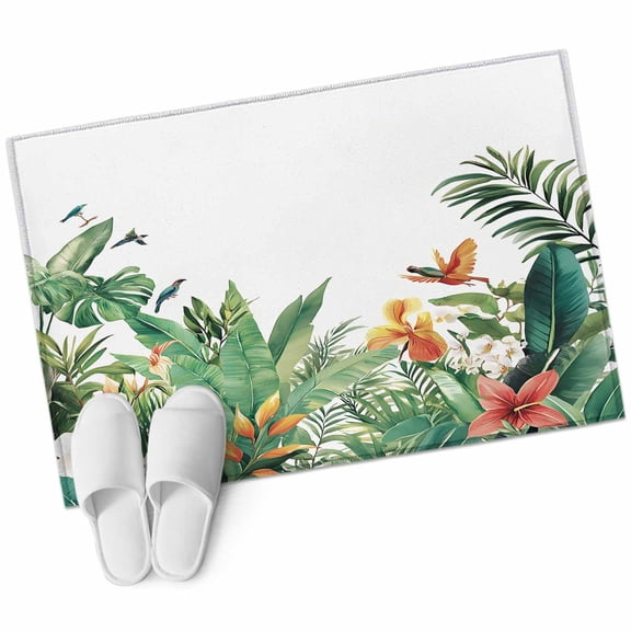 Rectangle Area Rug 2x3ft, Summer Pastoral Green Leaf Flower Non-Slip Non-Shedding Floor Mat, Rustic Tropical Plant Bird Washable Sturdy Carpet for Living Room Bedroom Home Decor
