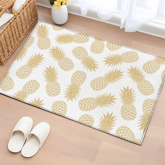 Rectangle Area Rug 2x3ft, Summer Pineapple Fruit Seamless Non-Slip Non-Shedding Floor Mat, Gold Washable Sturdy Carpet for Living Room Bedroom Home Decor