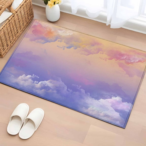 Rectangle Area Rug 2x3ft,Summer Sky Sunset Pink Gradient Clouds Washable Carpet Non-Slip Runner Accent Rugs Indoor Floor Mat for Bedroom Living Room Decor,Romantic Purple Cloud