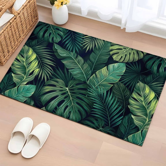 Rectangle Area Rug 2x3ft,Tropical Monstera Palm Leaves Washable Carpet Non-Slip Runner Accent Rugs Indoor Floor Mat for Bedroom Living Room Decor,Watercolor Green Plants
