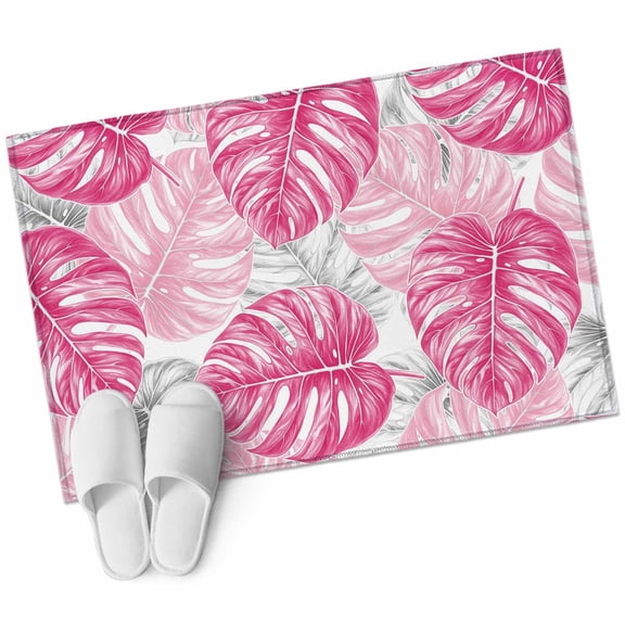 Rectangle Area Rug 2x3ft, Tropical Palm Leaf Pink Non-Slip Non-Shedding Floor Mat, Tortoise Leaves Seamless Washable Sturdy Carpet for Living Room Bedroom Home Decor