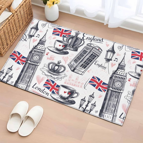 Rectangle Area Rug 2x3ft, UK Flags London Crown Non-Shedding Washable Area Rug, Abstract Coffee Red Love Non Slip Low-Profile Rugs for Living Room, Bedroom Dining Room