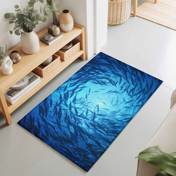 Rectangle Area Rug 2x3ft,Underwater Blue School of Fish Washable Carpet Non-Slip Runner Accent Rugs Indoor Floor Mat for Bedroom Living Room Decor,Turquoise Marine Life