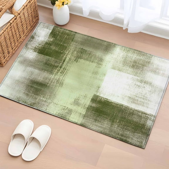 Rectangle Area Rug 2x3ft, Vintage Abstract Oil Painting Art Non-Shedding Washable Area Rug, Green Collage Texture Non Slip Low-Profile Rugs for Living Room, Bedroom Dining Room