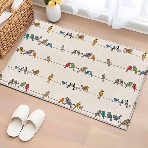 Rectangle Area Rug 2x3ft,Vintage Birds Sparrows on Lines Washable Carpet Non-Slip Runner Accent Rugs Indoor Floor Mat for Bedroom Living Room Decor,Retro Farm Birds