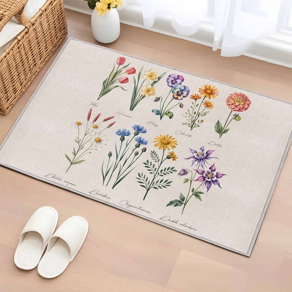 Rectangle Area Rug 2x3ft,Vintage Chic Colored Blooming Flower Washable Carpet Non-Slip Runner Accent Rugs Indoor Floor Mat for Bedroom Living Room Decor,Retro Burlap Floral