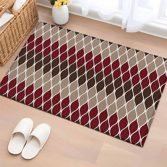 Rectangle Area Rug 2x3ft, Vintage White Curve Lines Mid Century Non-Shedding Washable Area Rug, Geometric Ogee Non Slip Low-Profile Rugs for Living Room, Bedroom Dining Room