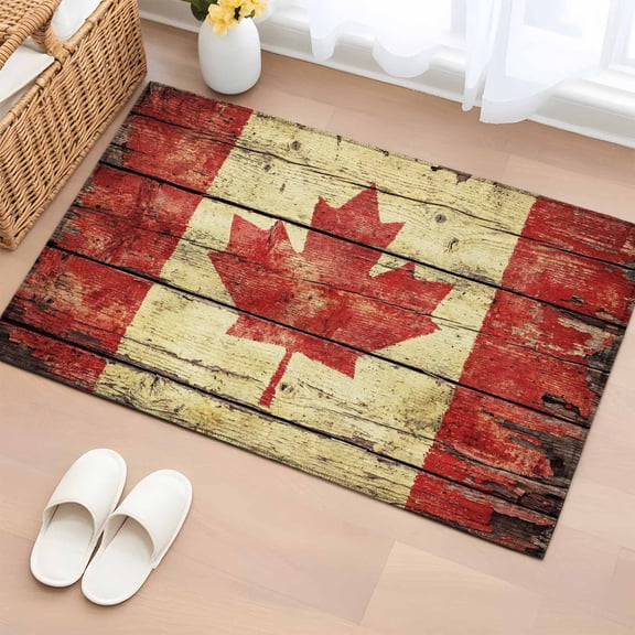 Rectangle Area Rug 2x3ft, Vintage Wooden Stripes Maple Leaf Non-Shedding Washable Area Rug, Country Red Brown Plank Non Slip Low-Profile Rugs for Living Room, Bedroom Dining Room