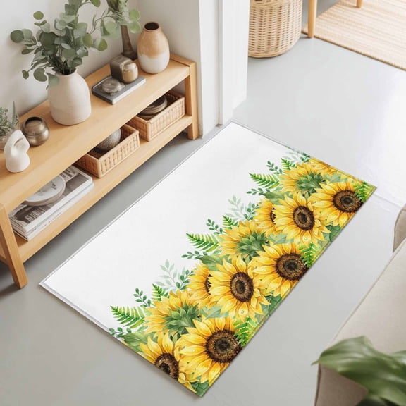 Rectangle Area Rug 2x3ft,Watercolor Blossom Sunflower Living Room Rug Non-Slip Washable Circle Rugs Pad,Farm Summer Floral Leaves Soft Floor Carpet for Bedroom Dining Room