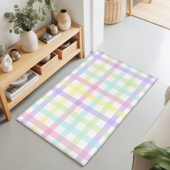Rectangle Area Rug 2x3ft,Watercolor Blue Green Purple Striped Living Room Rug Non-Slip Washable Circle Rugs Pad,Geometric Graphics Soft Floor Carpet for Bedroom Dining Room