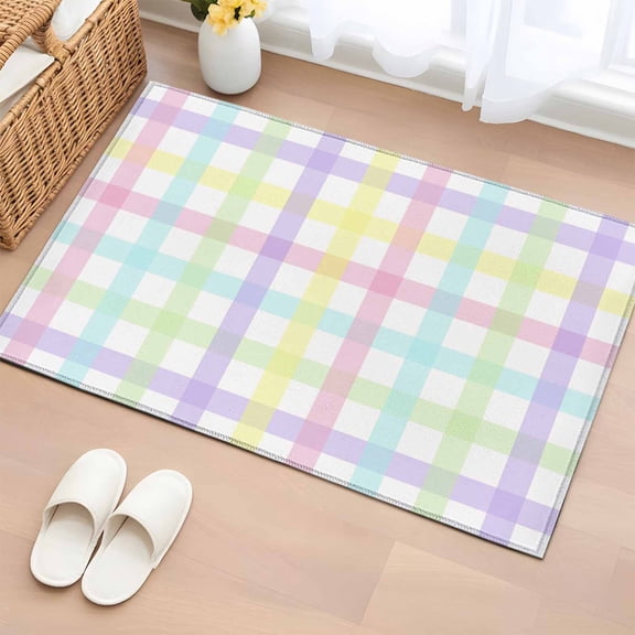 Rectangle Area Rug 2x3ft, Watercolor Blue Green Purple Striped Non-Slip Non-Shedding Floor Mat, Geometric Graphics Washable Sturdy Carpet for Living Room Bedroom Home Decor