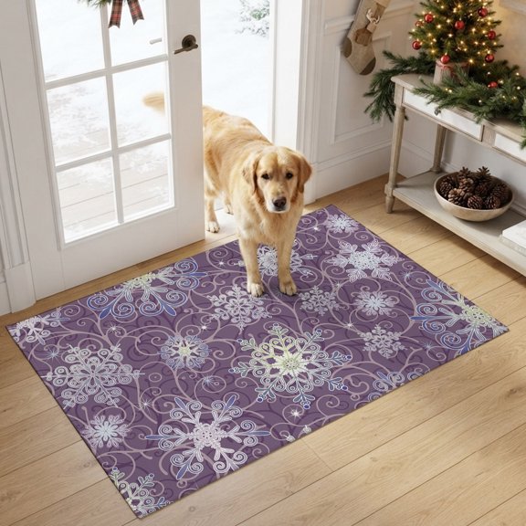 Rectangle Area Rug 2x3ft, Watercolor Christmas Ice Flower Non-Slip Non-Shedding Floor Mat, Winter Snowflakes Washable Sturdy Carpet for Living Room Bedroom Home Decor