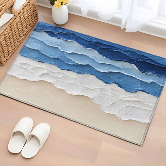 Rectangle Area Rug 2x3ft,Watercolor Coastal Blue White Ocean Water Washable Carpet Non-Slip Runner Accent Rugs Indoor Floor Mat for Bedroom Living Room Decor,Abstract Beach