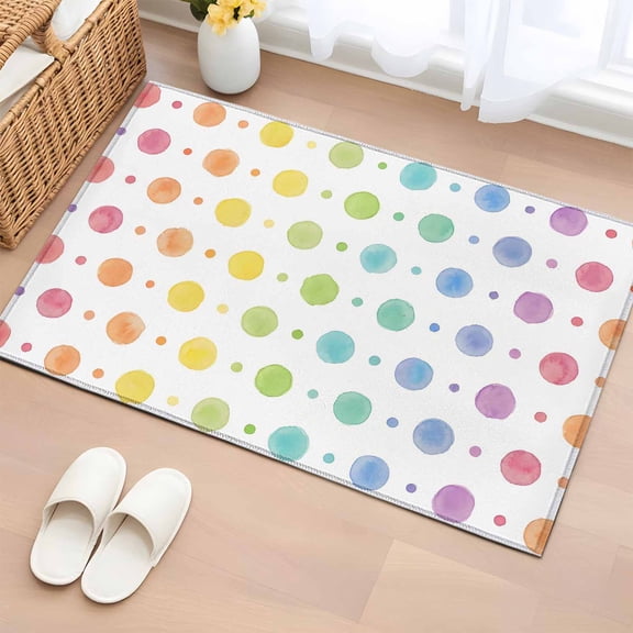 Rectangle Area Rug 2x3ft, Watercolor Color Ombre Dot Polka Non-Slip Non-Shedding Floor Mat, Colorful Dots on White Washable Sturdy Carpet for Living Room Bedroom Home Decor