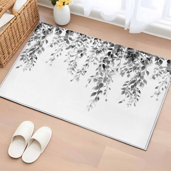 Rectangle Area Rug 2x3ft, Watercolor Eucalyptus Leaf Non-Slip Non-Shedding Floor Mat, Vintage Gray Leaves Washable Sturdy Carpet for Living Room Bedroom Home Decor