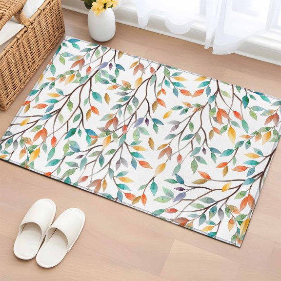 Rectangle Area Rug 2x3ft, Watercolor Farm Leaves Non-Slip Non-Shedding Floor Mat, Country Branches Washable Sturdy Carpet for Living Room Bedroom Home Decor