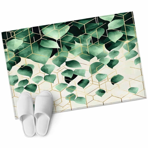 Rectangle Area Rug 2x3ft, Watercolor Green Leaves Color Block Non-Slip Non-Shedding Floor Mat, Spring Botanical Washable Sturdy Carpet for Living Room Bedroom Home Decor