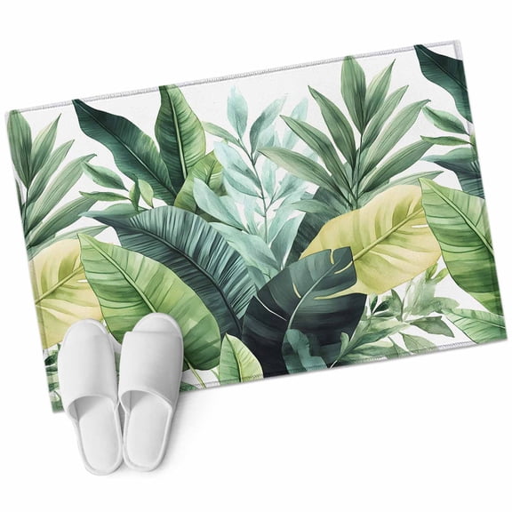 Rectangle Area Rug 2x3ft, Watercolor Green Monstera Leaves Non-Slip Non-Shedding Floor Mat, Summer Tropical Plant Washable Sturdy Carpet for Living Room Bedroom Home Decor