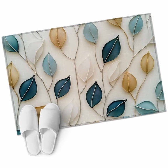 Rectangle Area Rug 2x3ft, Watercolor Leaves Blue Foliage Branch Non-Slip Non-Shedding Floor Mat, Abstract Art Washable Sturdy Carpet for Living Room Bedroom Home Decor